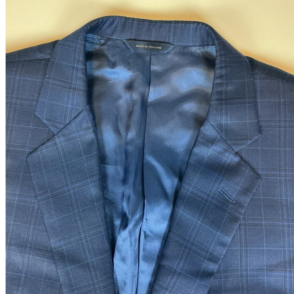Brooks Bros Reda Italian Wool Suit Jacket 48R Madison Blue Overcheck Flaw Repair
